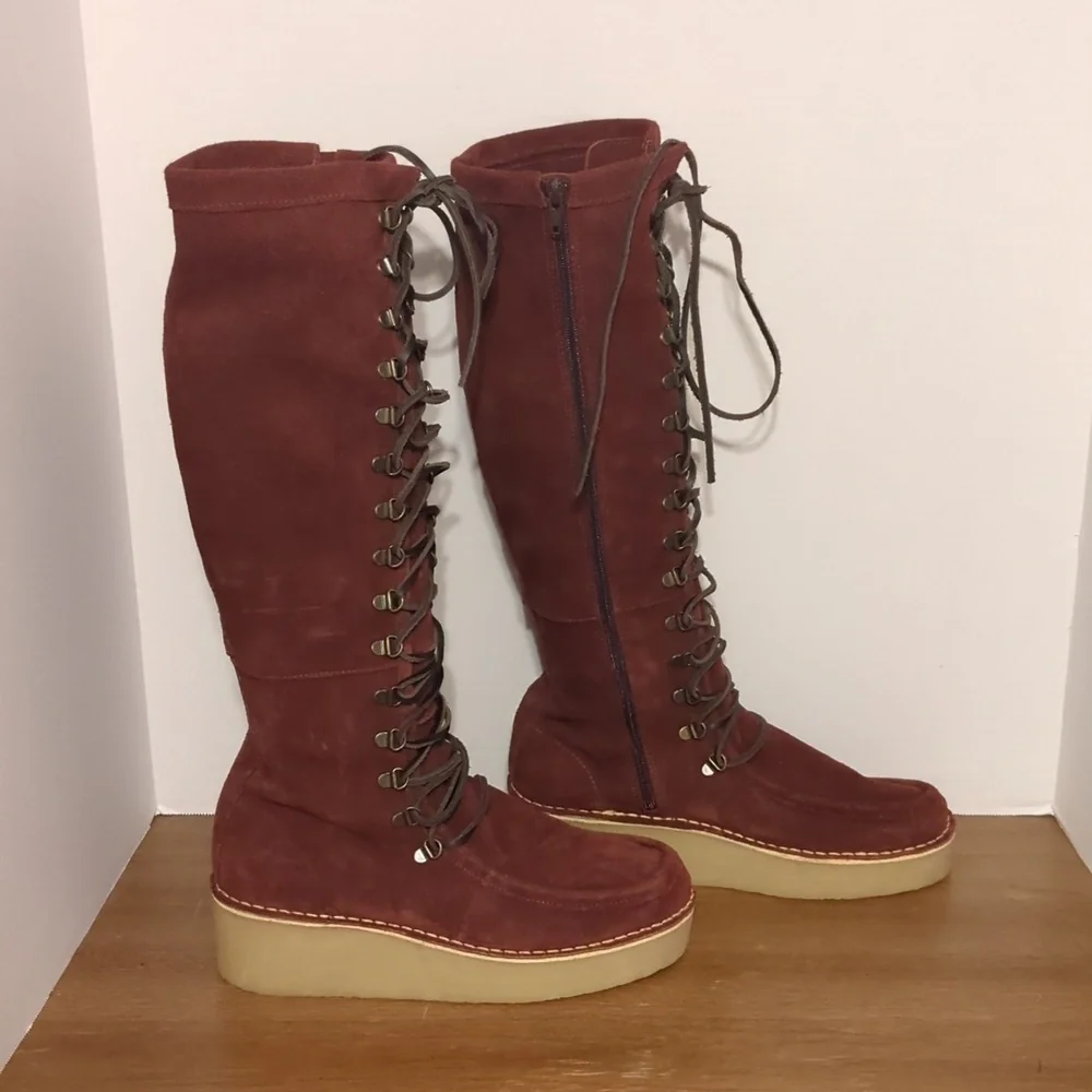Free People Tall Lace-Up Platform Boots in Rust